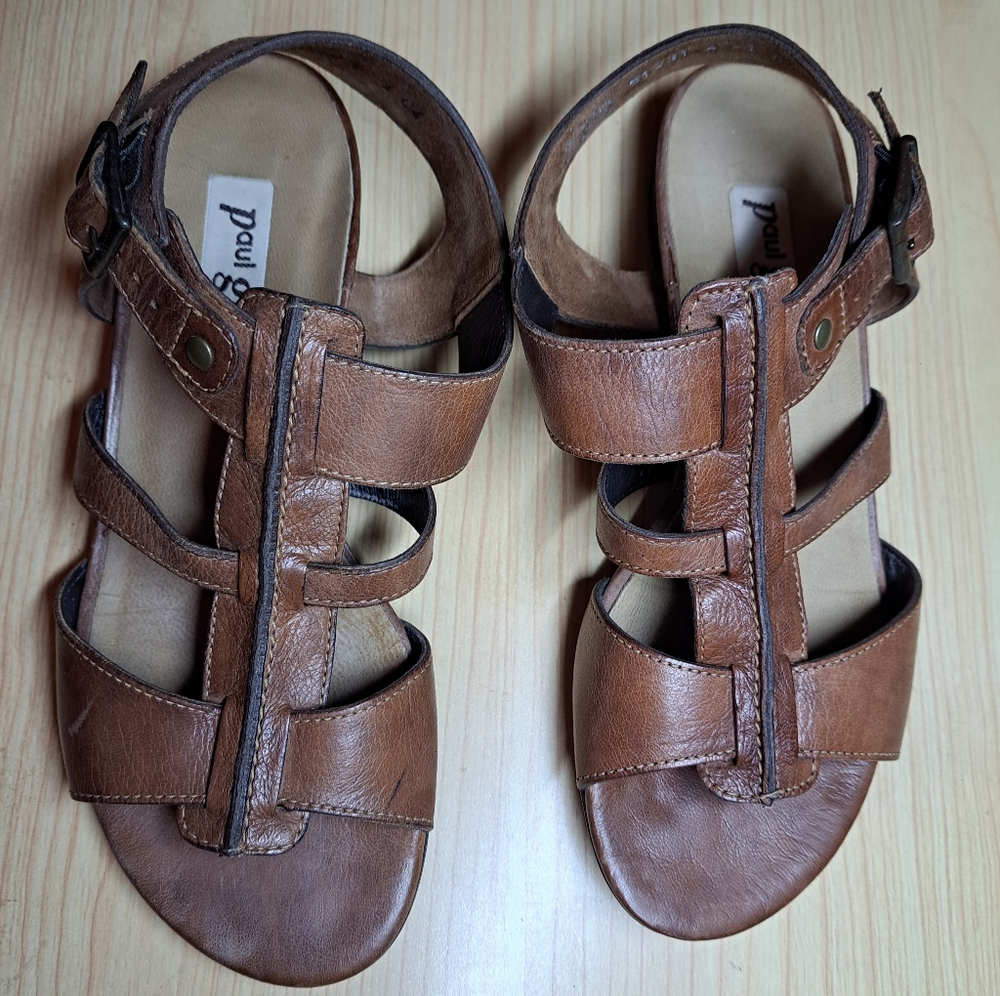 Paul Green Munchen Brown Strappy Sandals Heels, Size 4